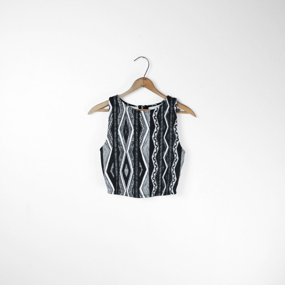UO // Black and White Aztec Crop Top